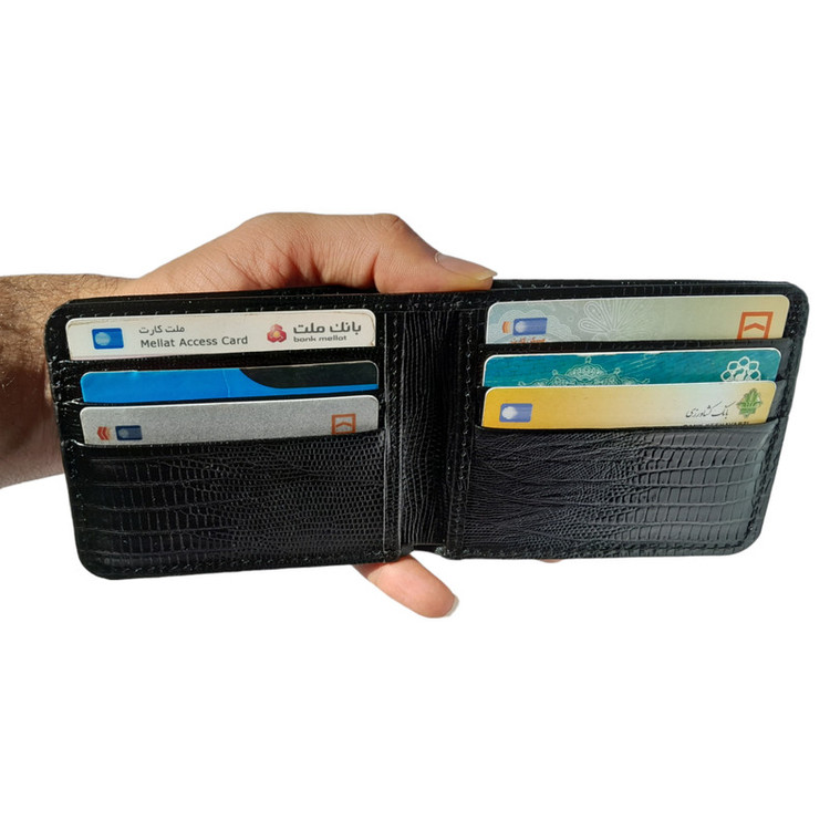 کیف پول مردانه مدل چرم طبیعی گاوی طرح دار کتابی