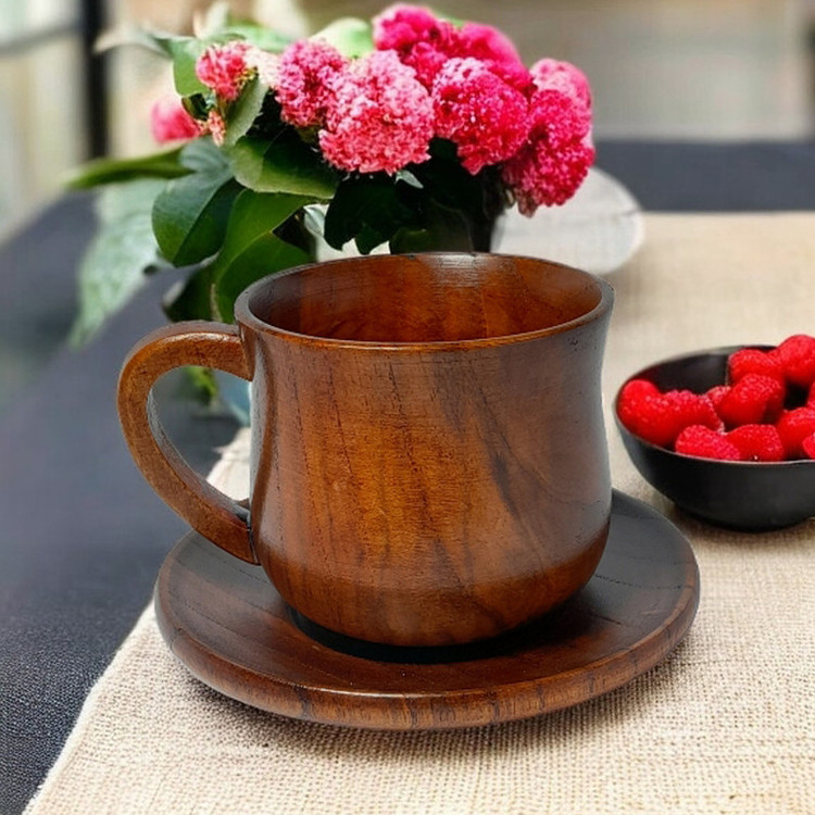 ست لیوان و زیر لیوانی چوبی مدل دسته دار