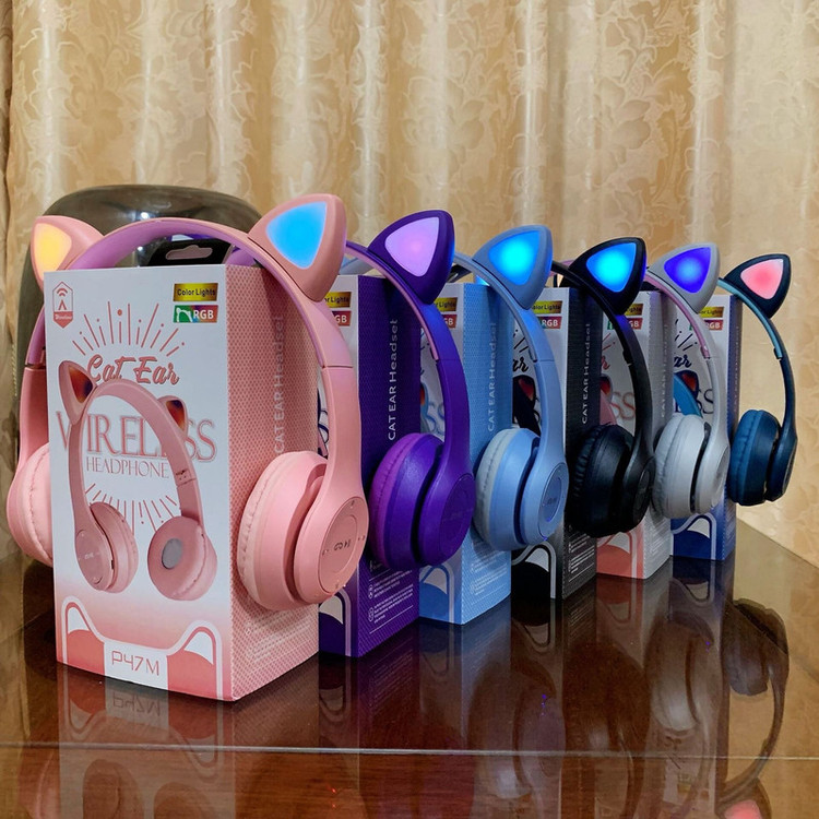 هدفون بلوتوثی مدل گربه ای P47M-RGB