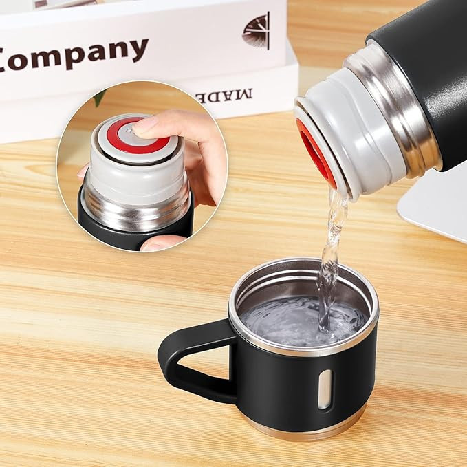 فلاسک مدل استیل 304 گنجایش 0.5 لیتر به همراه لیوان سفری بسته 3 عددی