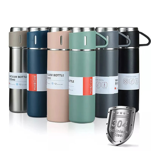 فلاسک مدل VACUUM FLASK SET گنجایش 0.5 لیتر به همراه لیوان سفری مجموعه 3 عددی