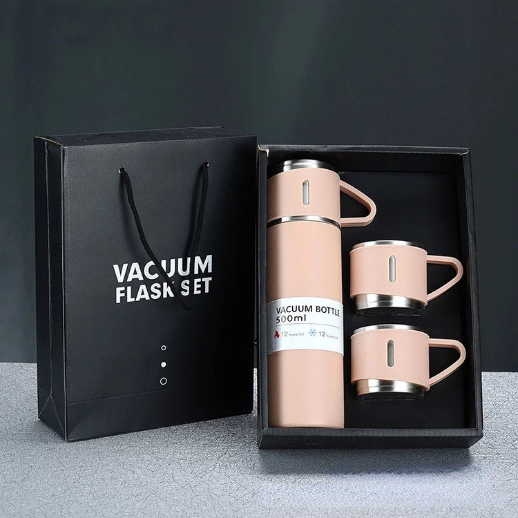 فلاسک مدل VACUUM FLASK SET گنجایش 0.5 لیتر به همراه لیوان سفری مجموعه 3 عددی