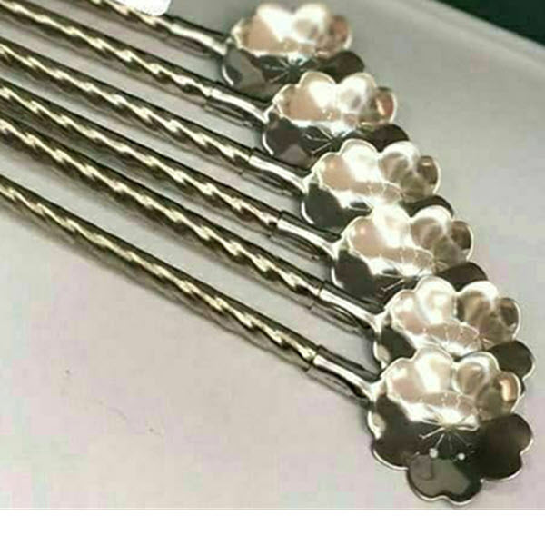قاشق شربت خوری مدل پیچ نی دار طرح گل بسته 6 عددی به همراه برس شستشو