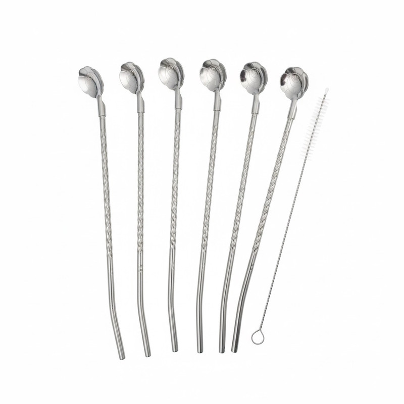 قاشق شربت خوری مدل نی دار طرح گل بسته 6 عددی به همراه فرچه تک فروشی به قیمت عمده - کرایه در مقص