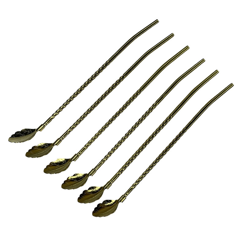 قاشق شربت خوری مدل نی دار طرح برگ بسته 6 عددی  تک فروشی به قیمت عمده - کرایه در مقصد